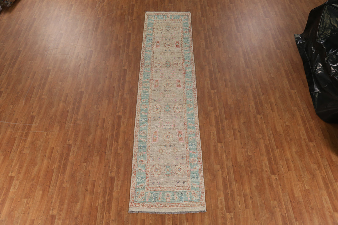 Vegetable Dye Oushak Turkish Runner Rug 3x14