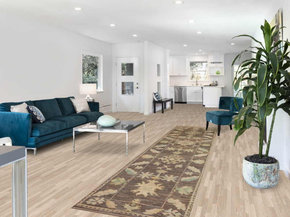 Gray/ Brown Oushak Vegetable Dye Runner Rug 3x13