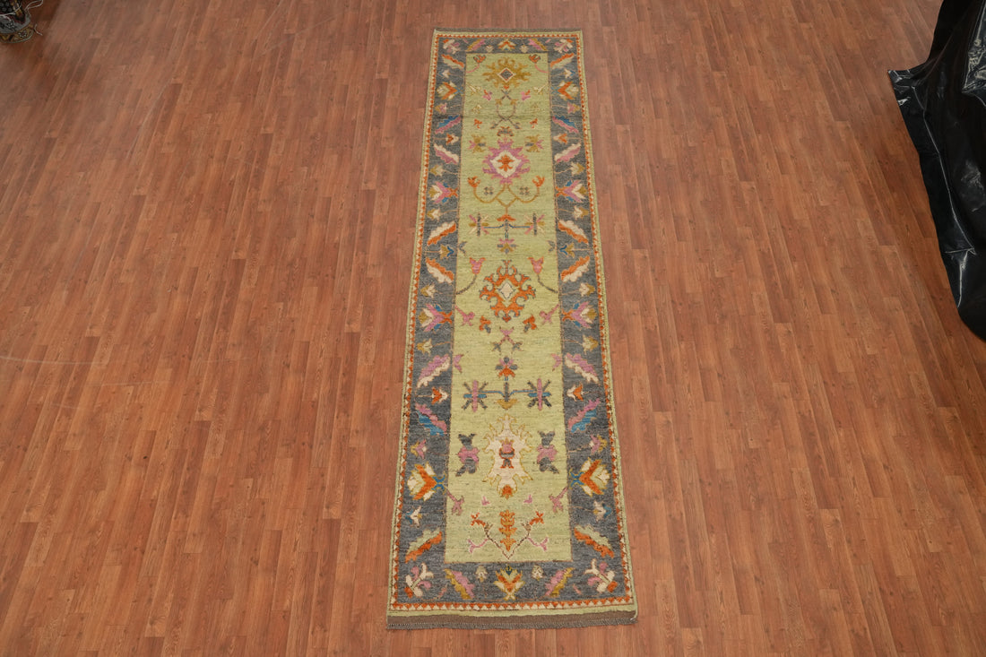 Vegetable Dye Oushak Turkish Runner Rug 3x13