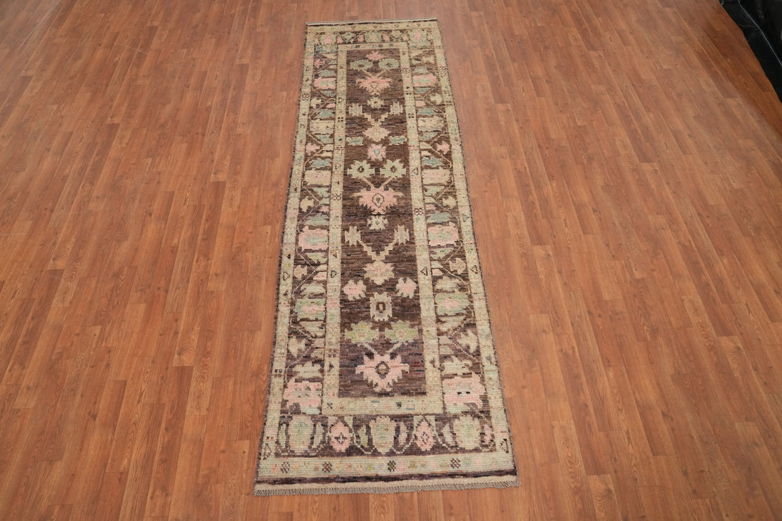 Vegetable Dye Oushak Turkish Runner Rug 3x10