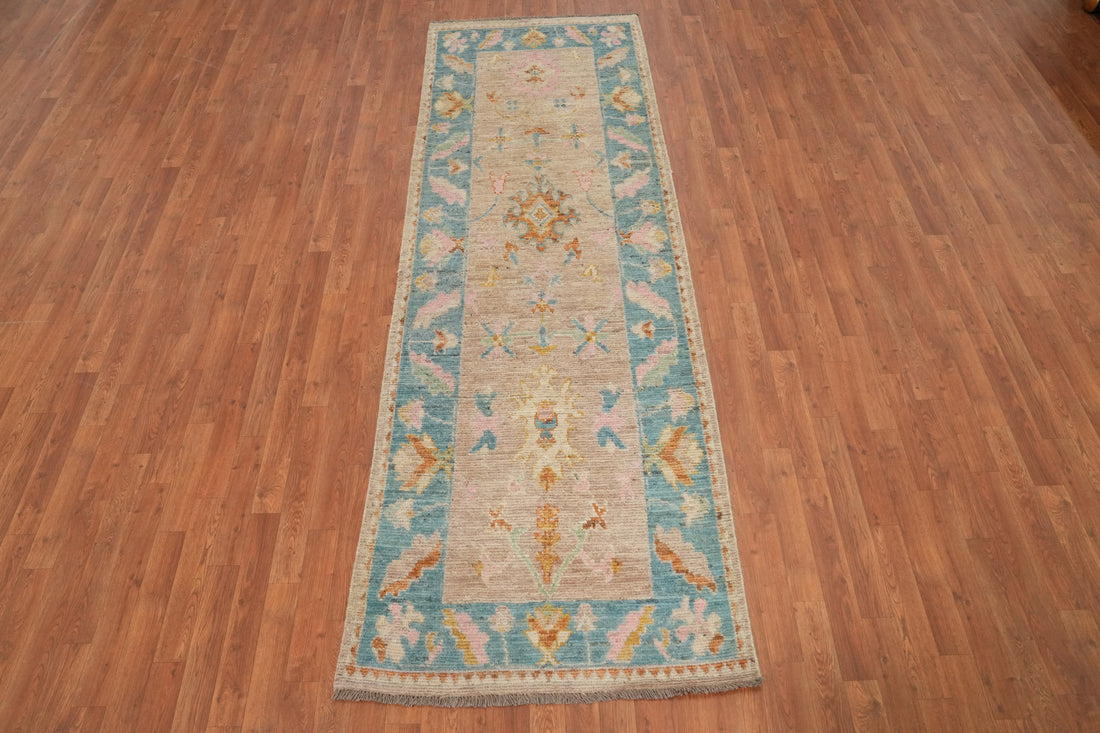 Vegetable Dye Oushak Turkish Runner Rug 3x10