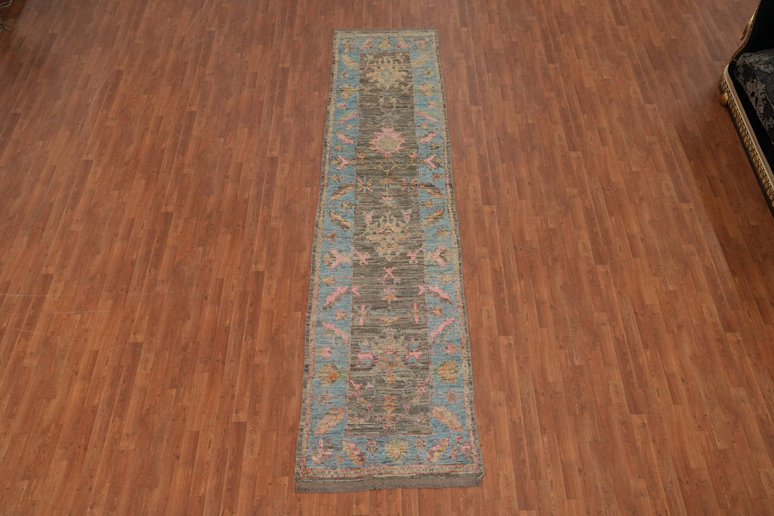Vegetable Dye Oushak Turkish Runner Rug 3x13