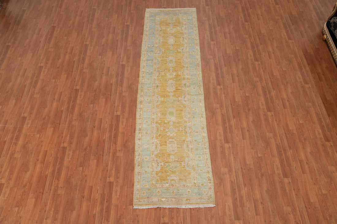 Vegetable Dye Oushak Turkish Runner Rug 3x12