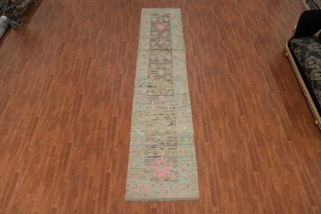 Vegetable Dye Oushak Turkish Runner Rug 3x15