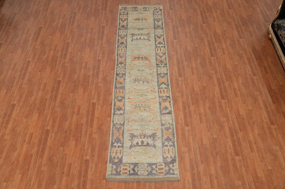 Vegetable Dye Oushak Turkish Runner Rug 3x13