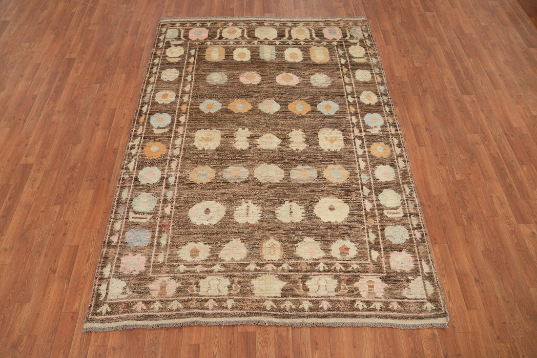 Vegetable Dye Brown Oushak Turkish Area Rug 6x8
