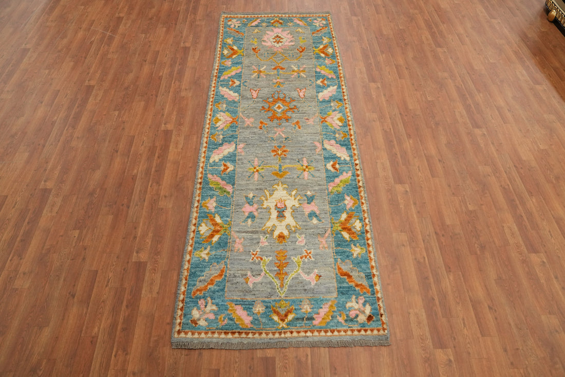 Vegetable Dye Oushak Turkish Runner Rug 3x10