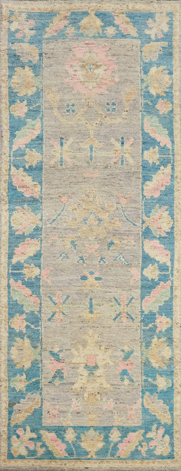 Vegetable Dye Oushak Turkish Runner Rug 3x10