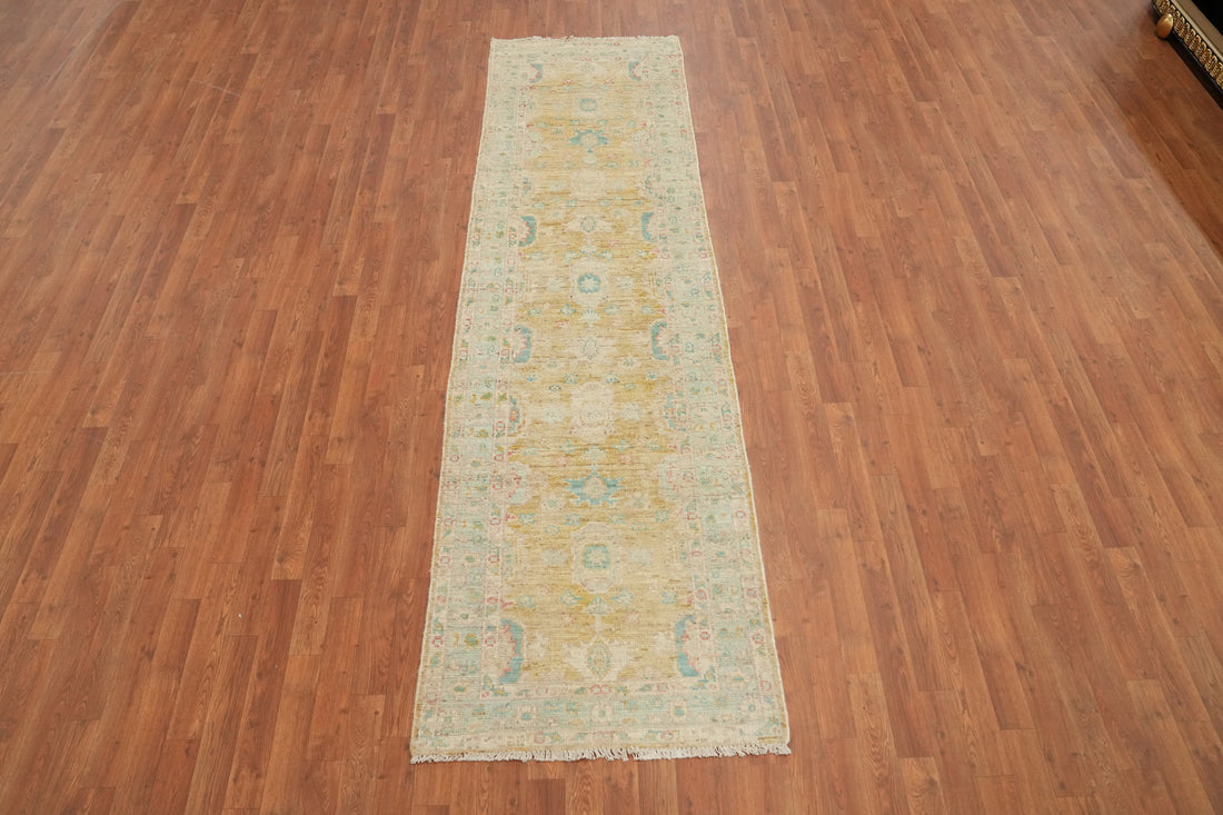 Vegetable Dye Oushak Turkish Runner Rug 3x10