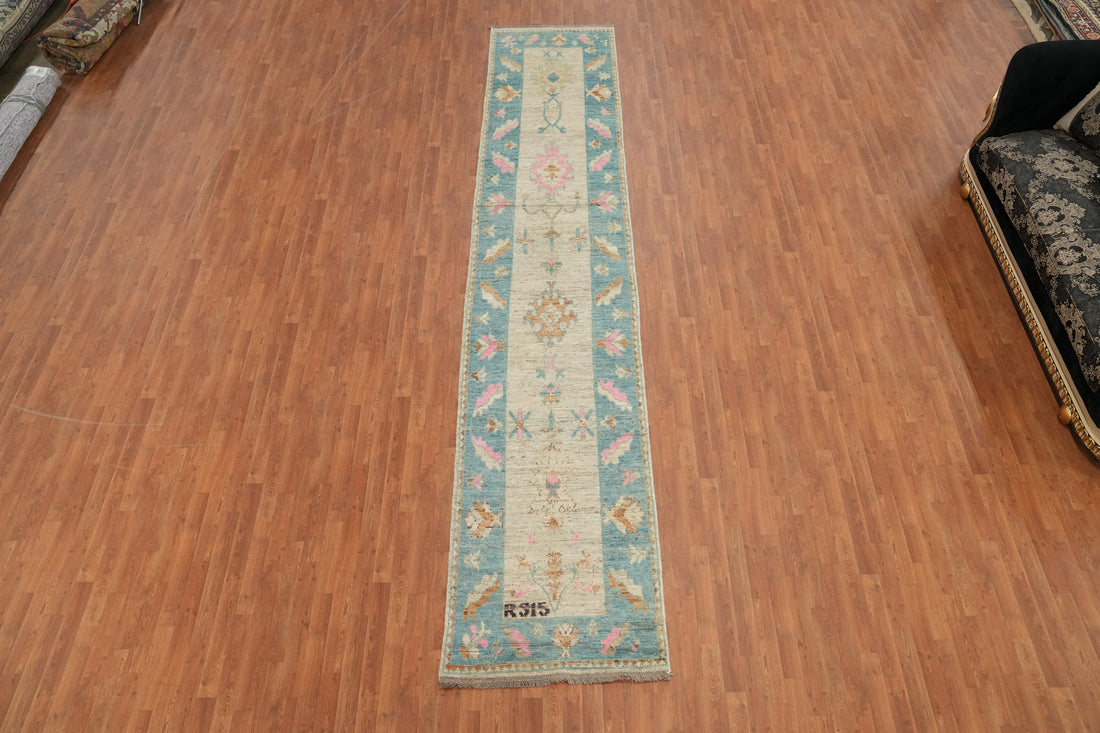 Vegetable Dye Oushak Turkish Runner Rug 3x16