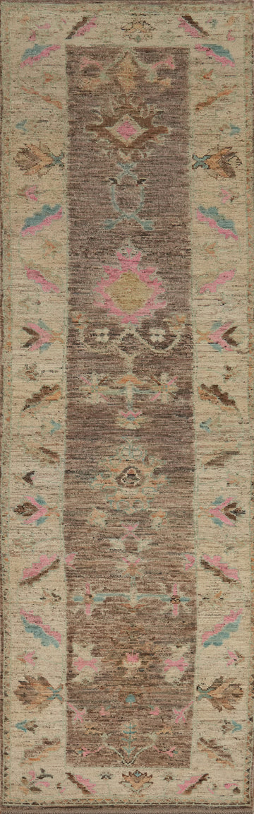 Handmade Brown Oushak Vegetable Dye Runner Rug 3x16