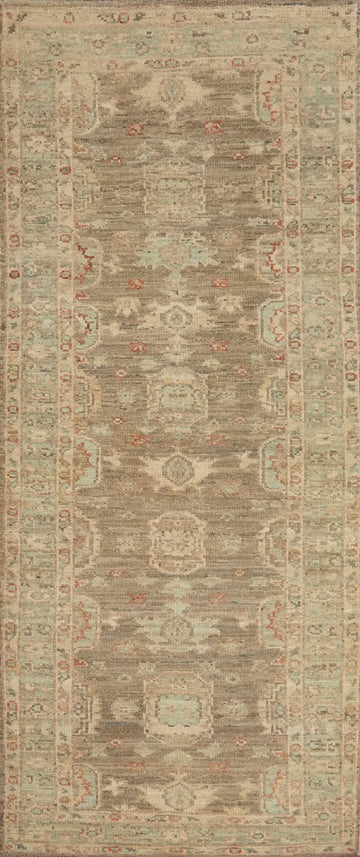 Vegetable Dye Oushak Turkish Runner Rug 3x9