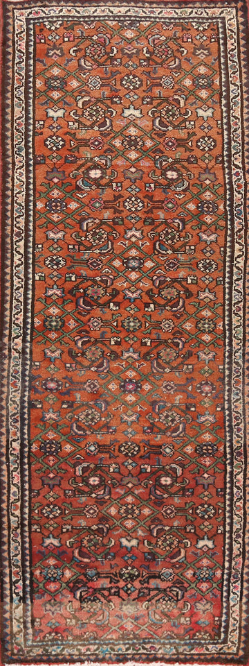 Orange Wool Hamedan Persian Runner Rug 3x8