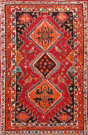 Animals Tribal Wool Shiraz Persian Rug 5x7