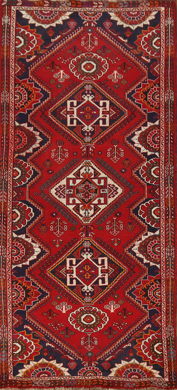 Handmade Red Wool Shiraz Persian Runner Rug 4x9