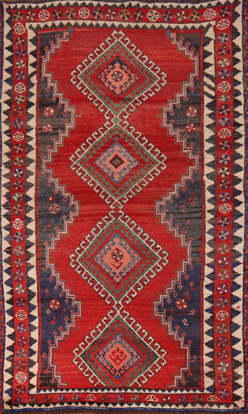 Red Geometric Qashqai Persian Rug 4x7
