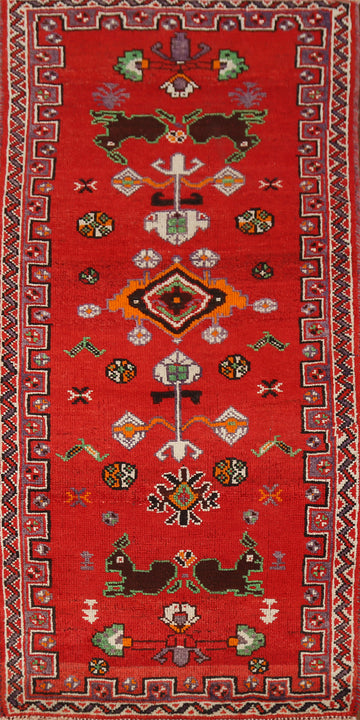 Animals Red Tribal Shiraz Persian Rug 3x6