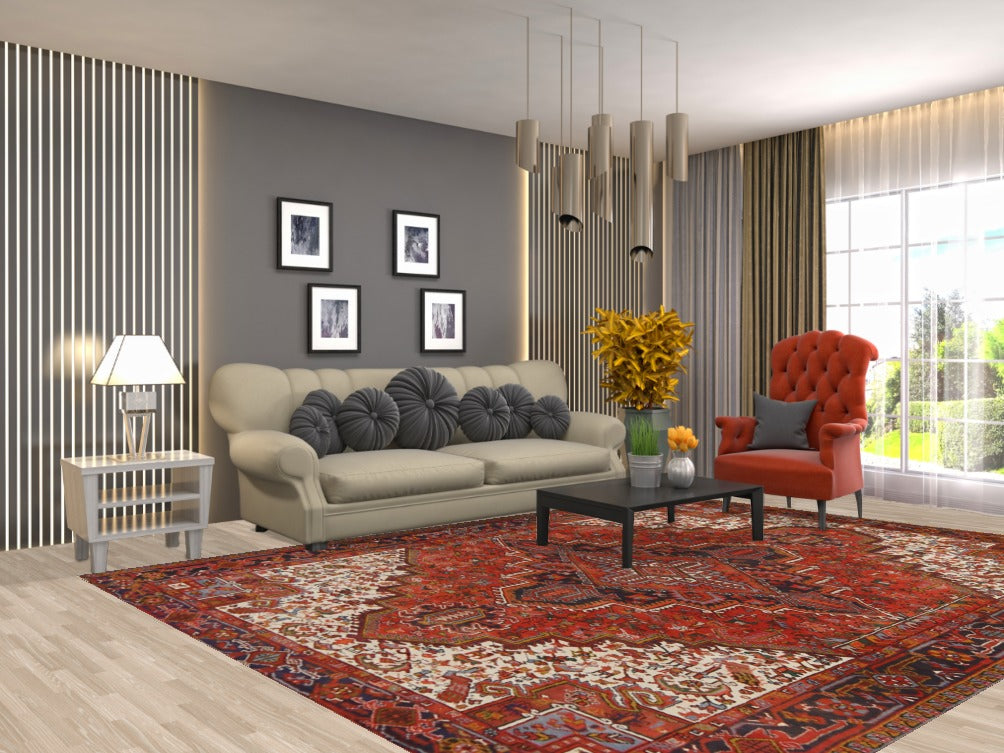 Vintage Wool Geometric Heriz Persian Area Rug 8x11