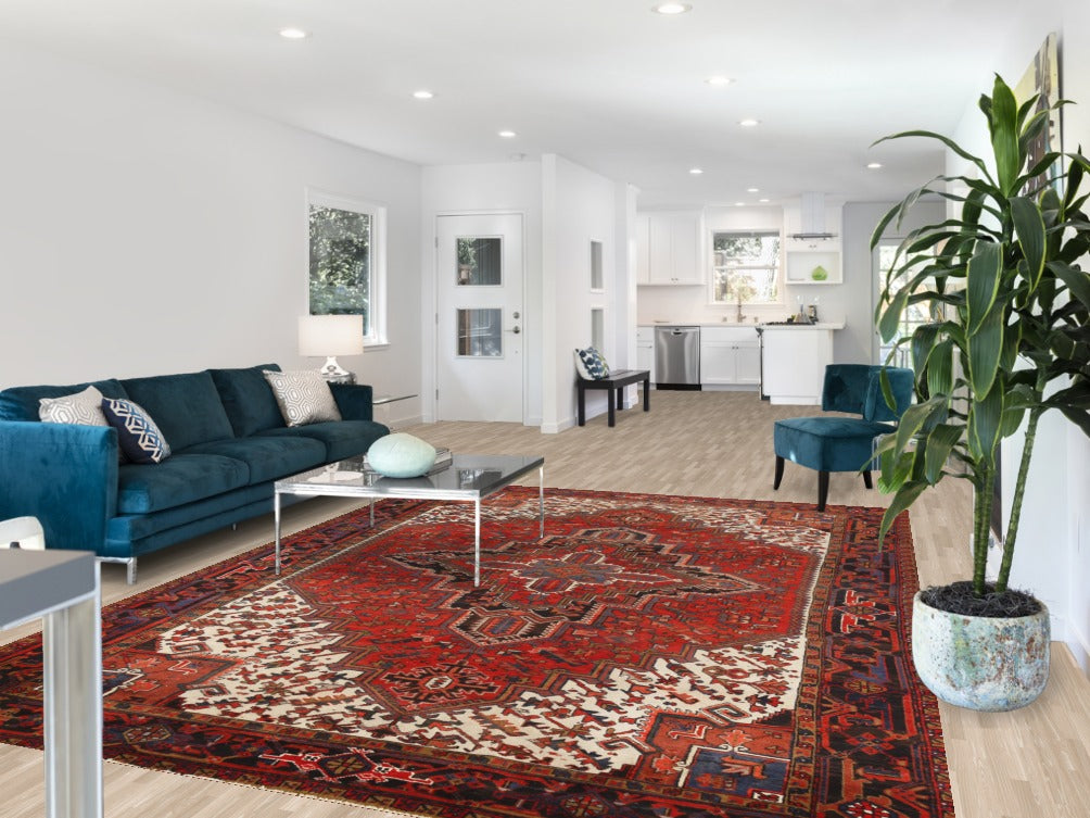 Vintage Geometric Heriz Persian Area Rug 8x11