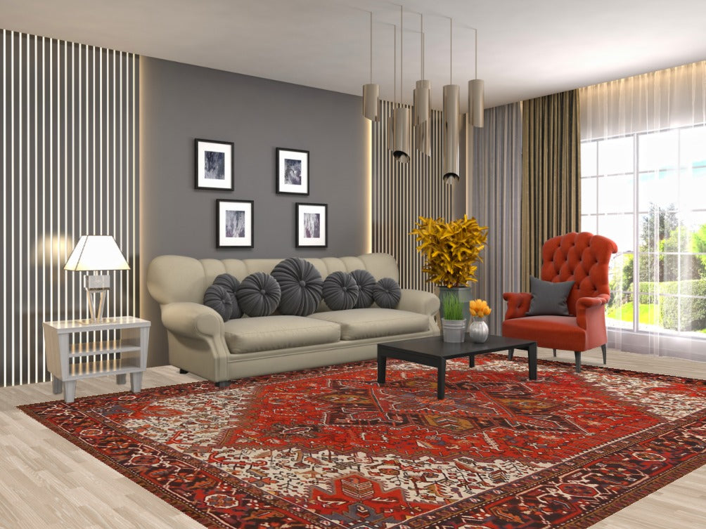 Geometric Wool Heriz Persian Area Rug 8x11