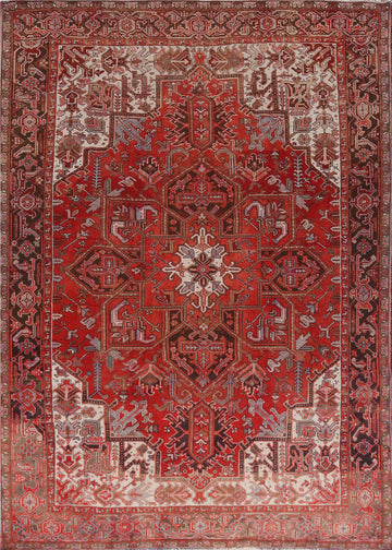 Vintage Red Wool Heriz Persian Area Rug 8x11