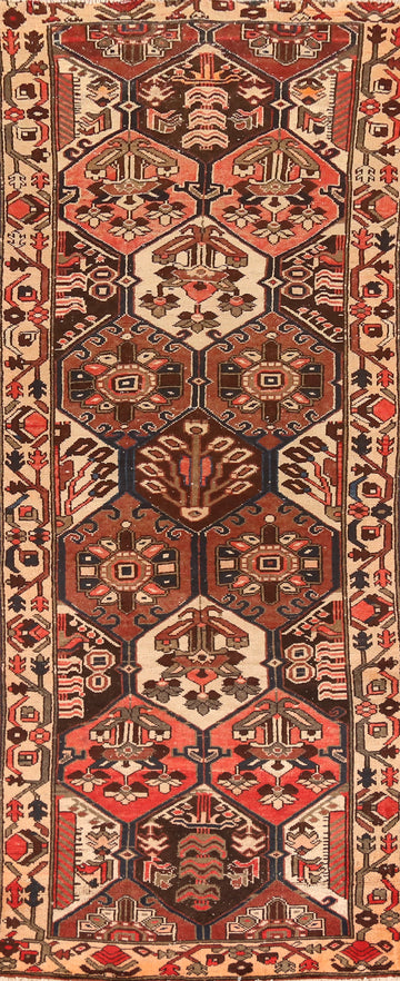 Geometric Wool Bakhtiari Persian Runner Rug 3x10