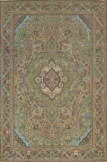 Vintage Brown Tabriz Persian Area Rug 6x9