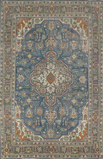 Blue Geometric Tabriz Persian Area Rug 7x10