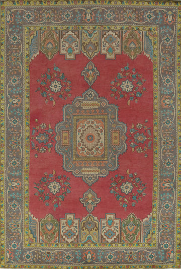 Geometric Wool Tabriz Persian Area Rug 7x9