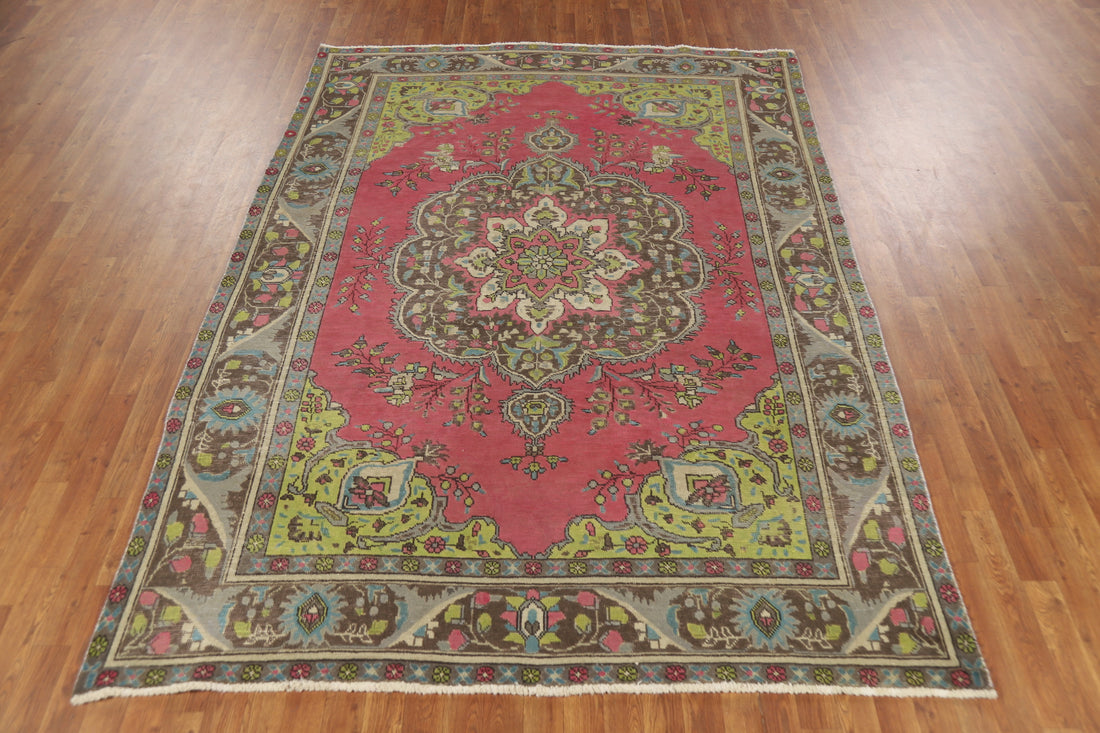 Geometric Wool Tabriz Persian Area Rug 7x9