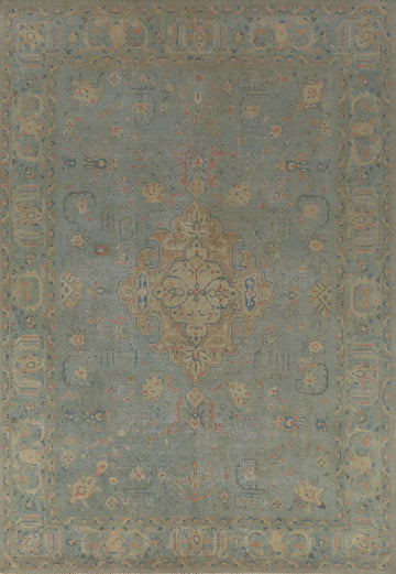 Blue Medallion Wool Tabriz Persian Area Rug 8x12