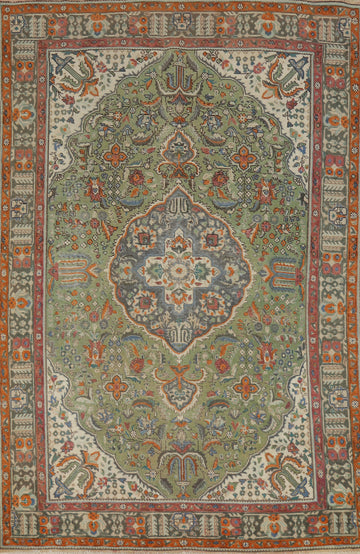 Traditional Green Tabriz Persian Area Rug 7x10