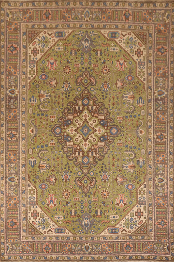 Green Handmade Tabriz Persian Area Rug 8x11
