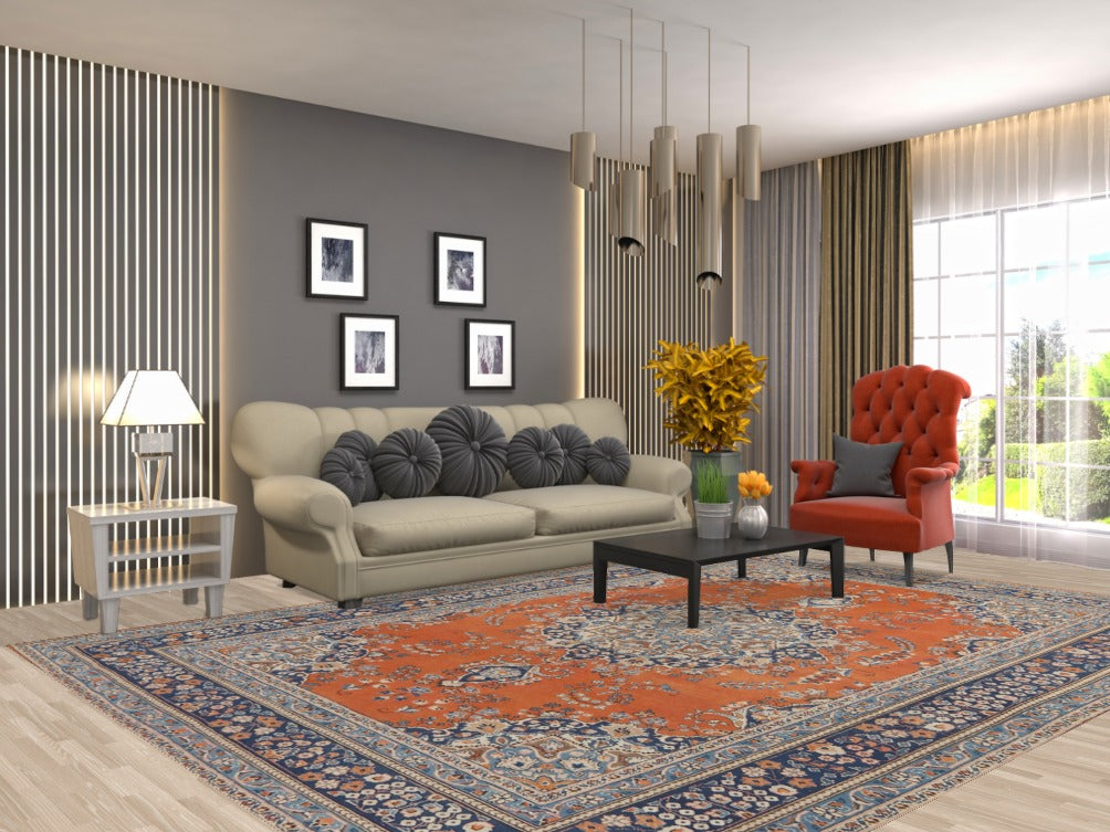 Traditional Orange Mashad Persian Area Rug 8x11