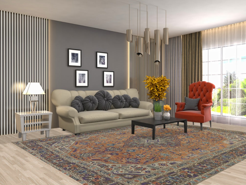 Geometric Wool Tabriz Persian Area Rug 8x11