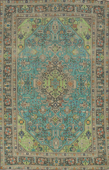 Turquoise Blue Tabriz Persian Area Rug 6x10