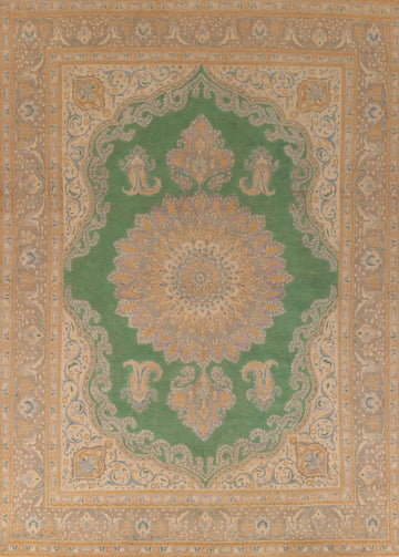 Green Wool Medallion Tabriz Persian Area Rug 10x13