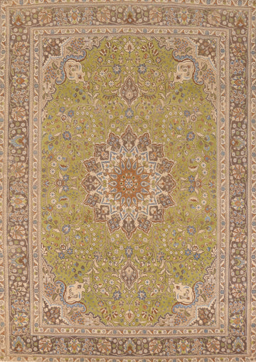 Traditional Green Tabriz Persian Area Rug 8x11