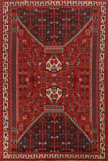 Tribal Wool Geometric Shiraz Persian Area Rug 7x9