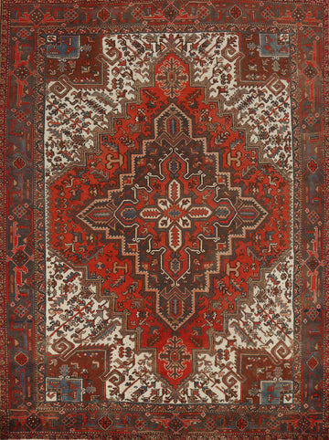 Vintage Geometric Heriz Persian Area Rug 8x9