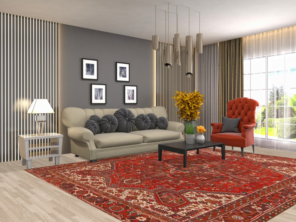 Red Geometric Heriz Persian Area Rug 8x11