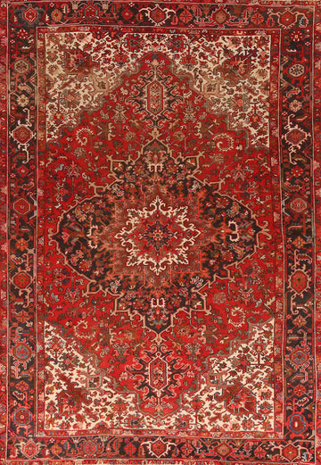 Vintage Red Medallion Heriz Persian Area Rug 10x13