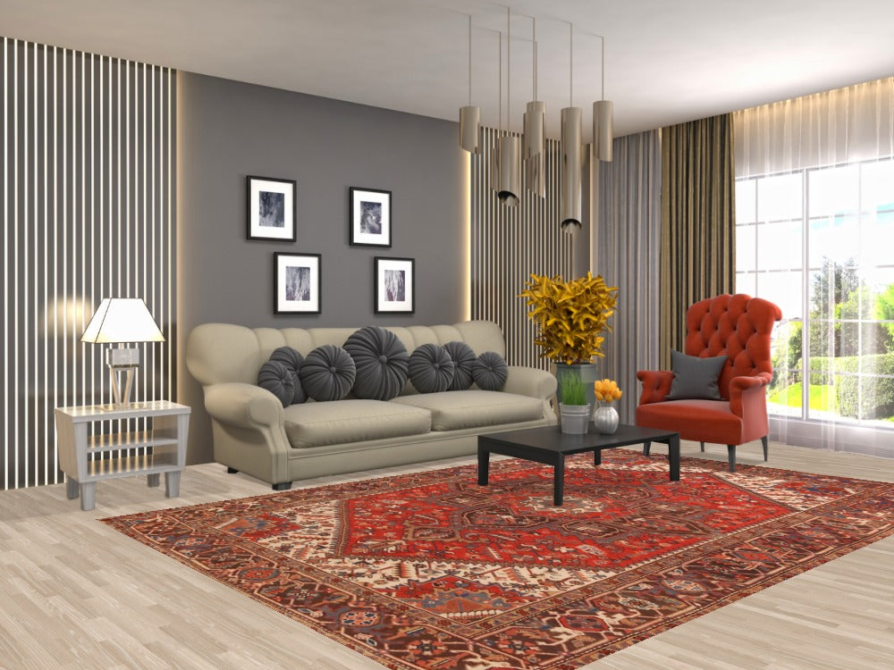 Geometric Heriz Persian Area Rug 7x10