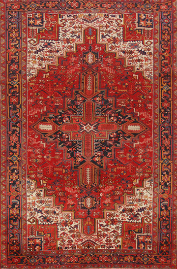 Red Wool Medallion Heriz Persian Area Rug 7x11