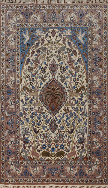 Animals Wool Floral Isfahan Persian Rug 4x6