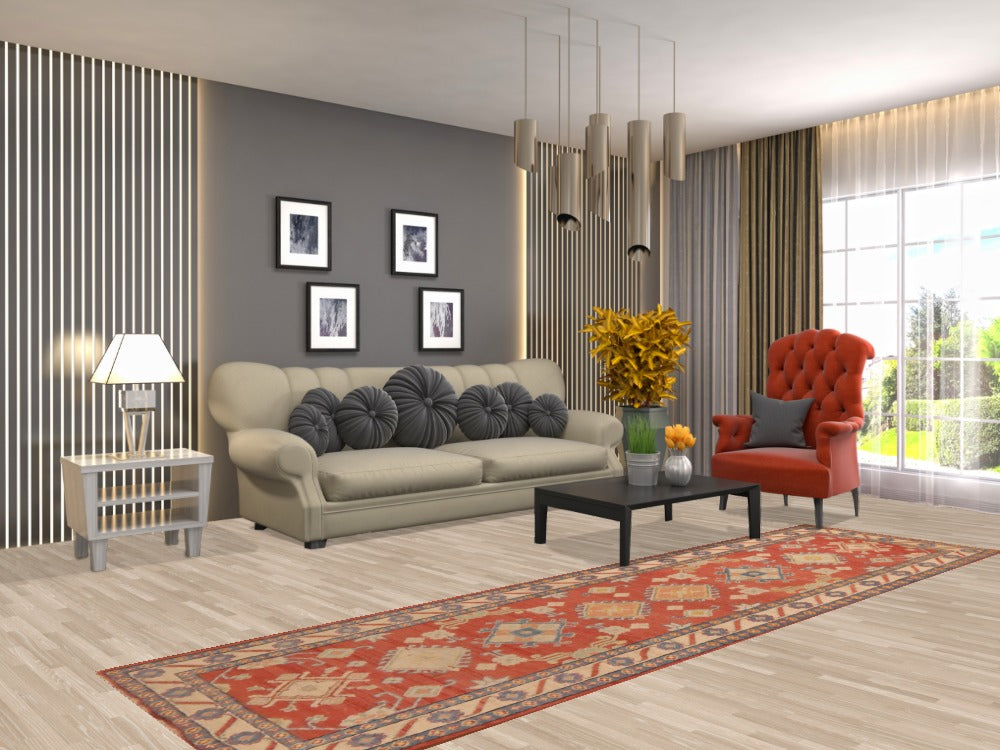 Geometric Kazak Oriental Runner Rug 3x10