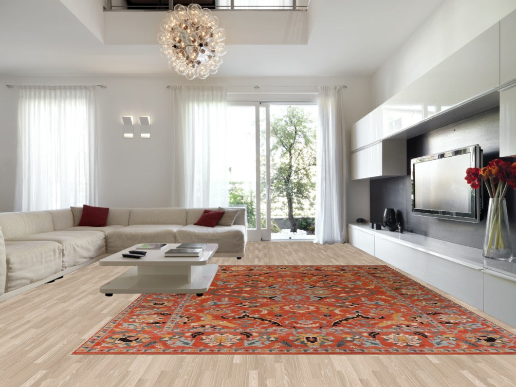 All-Over Orange Heriz Serapi Indian Large Rug 12x15