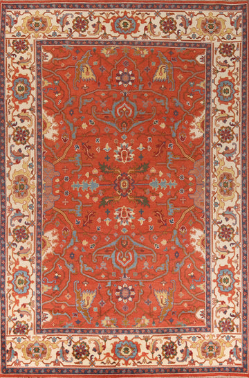 Orange Wool Heriz Serapi Indian Large Rug 10x14