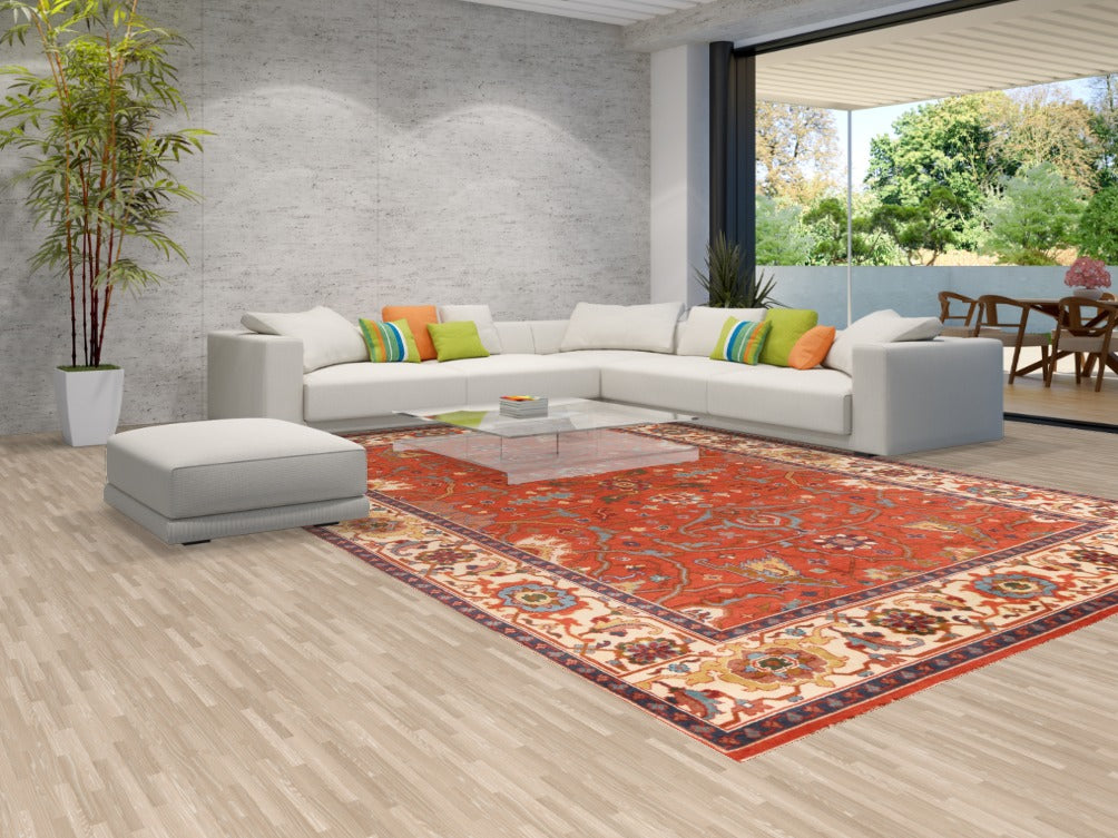 Orange Wool Heriz Serapi Indian Large Rug 10x14