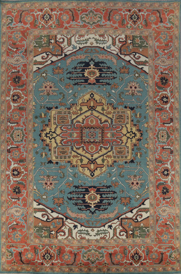 Blue Medallion Heriz Serapi Indian Large Rug 10x14